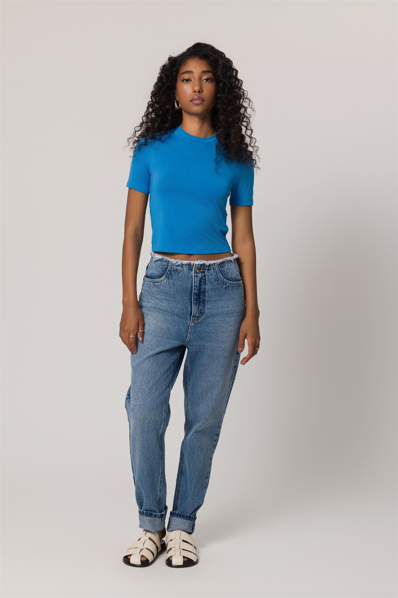 Blusa de Manga Curta em Malha Microfibra