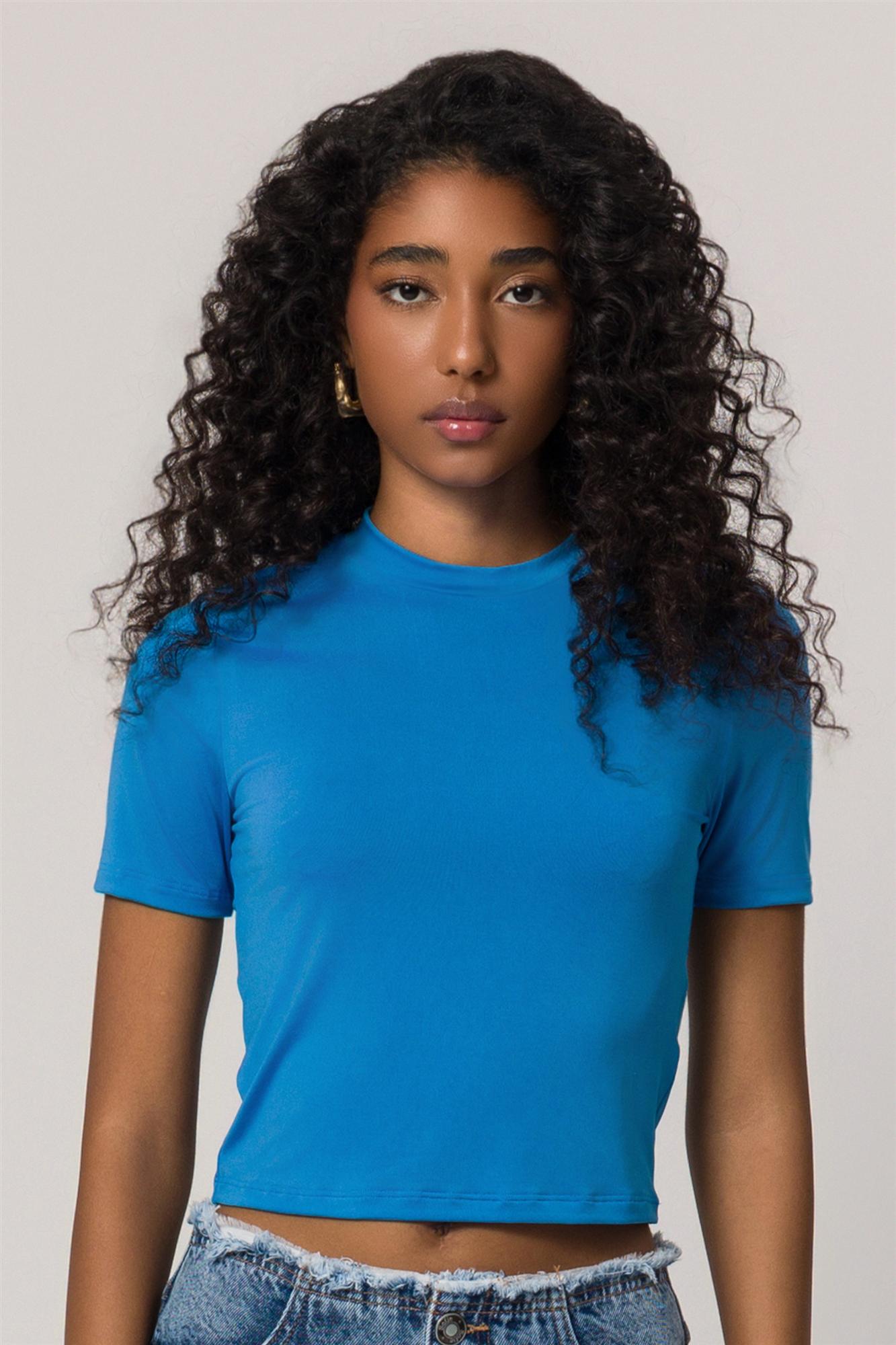 Blusa de Manga Curta em Malha Microfibra