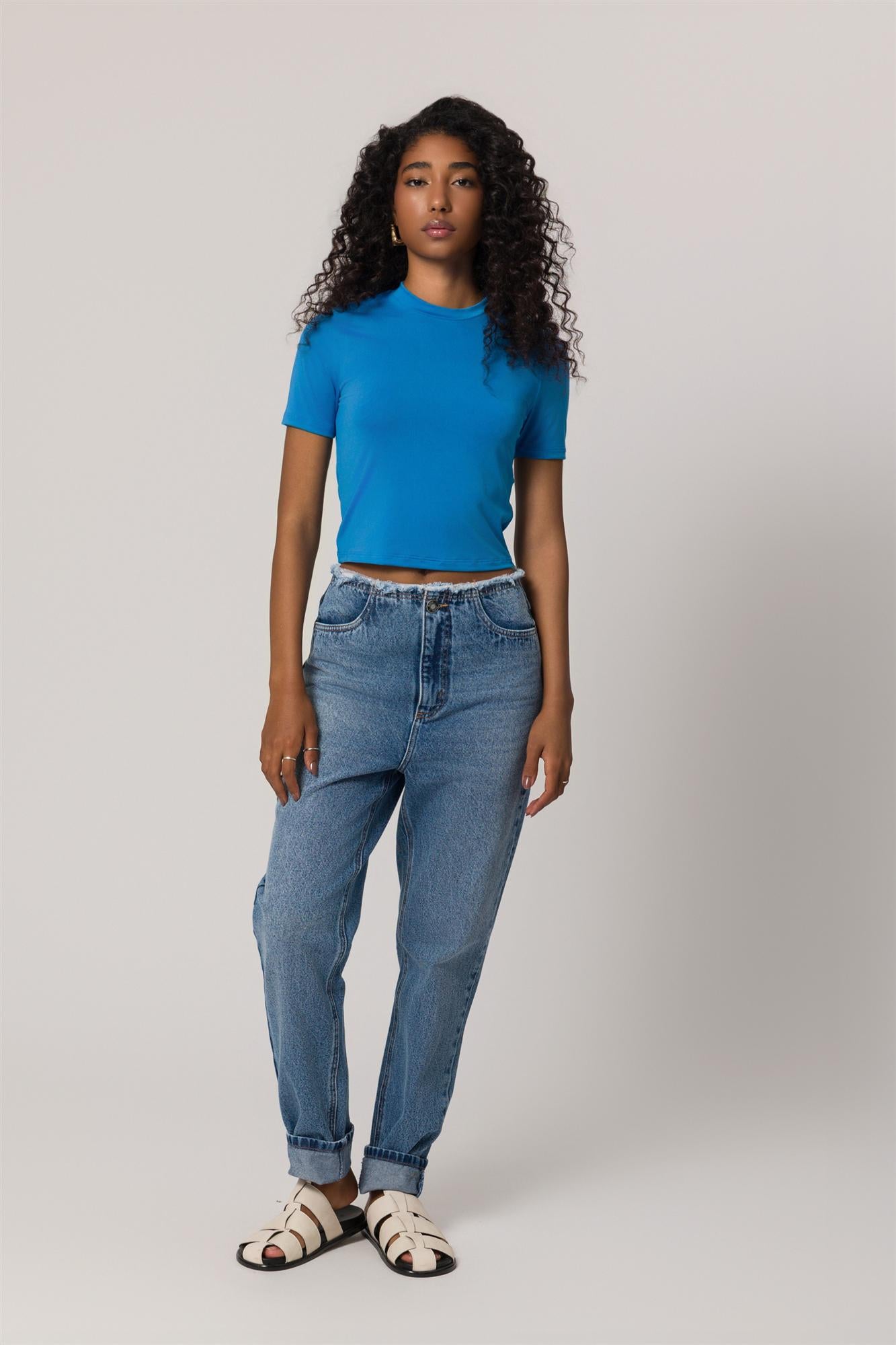 Blusa de Manga Curta em Malha Microfibra