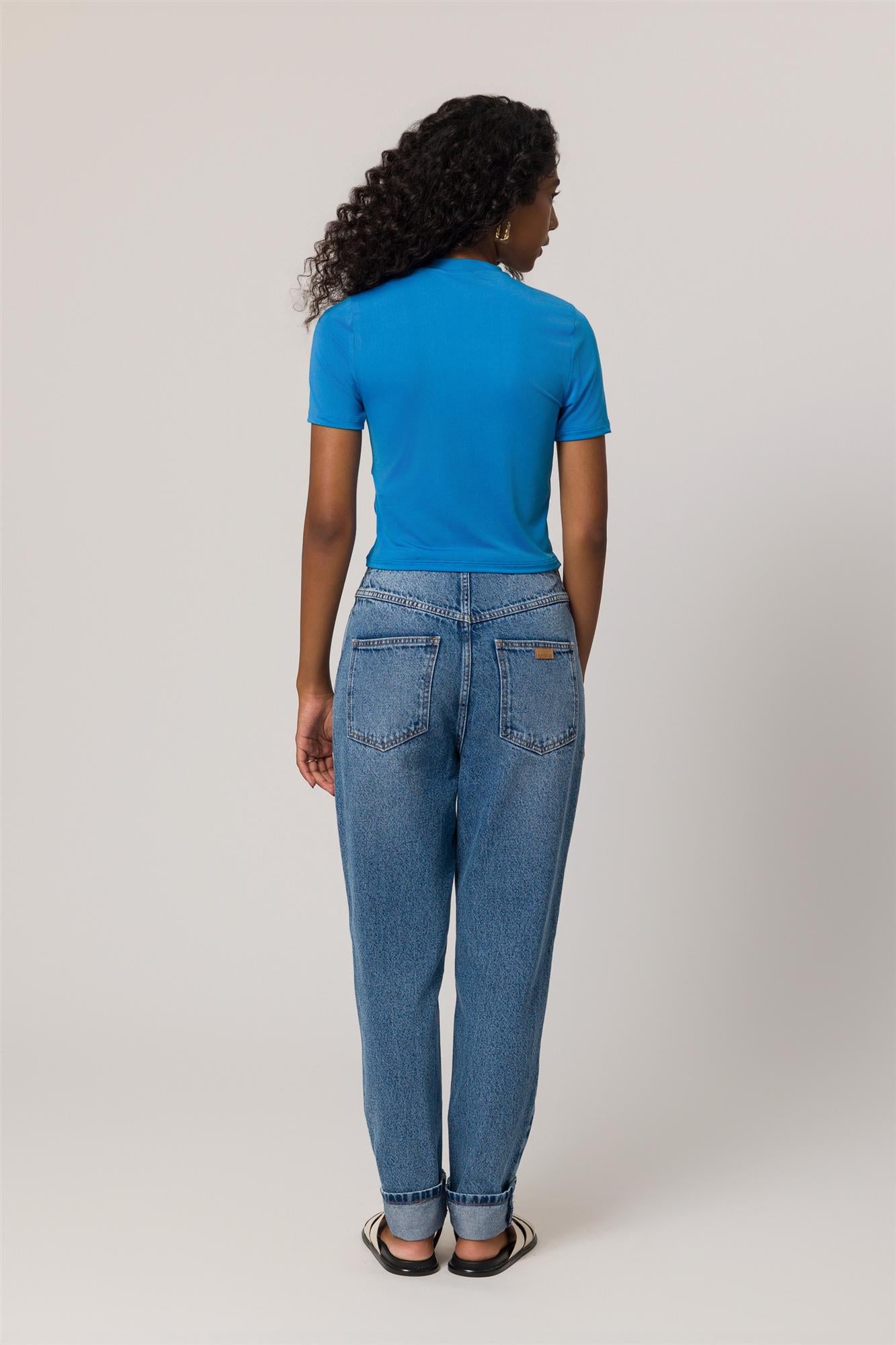 Blusa de Manga Curta em Malha Microfibra