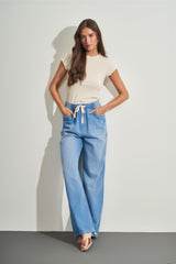 Blusa de Manga Curta em Ribana com Gola Alta