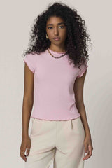 Blusa de Manga Curta em Ribana com Gola Alta