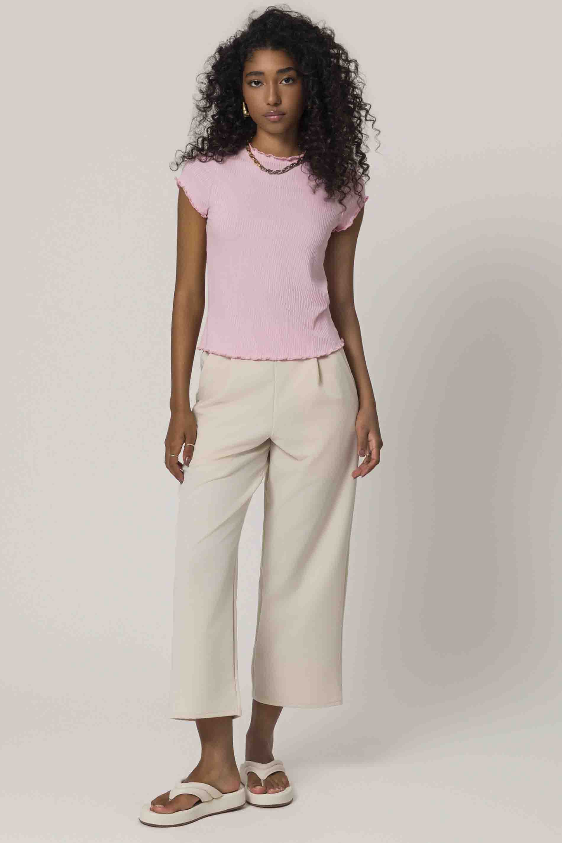 Blusa de Manga Curta em Ribana com Gola Alta