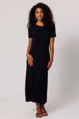 Vestido Maxi Midi em Ribana com Manga Curta