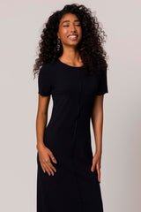 Vestido Maxi Midi em Ribana com Manga Curta