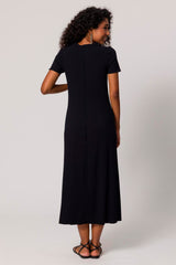 Vestido Maxi Midi em Ribana com Manga Curta