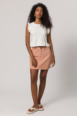 Saia Curta em Sarja com Cintura Alta