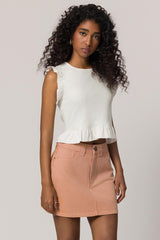 Saia Curta em Sarja com Cintura Alta