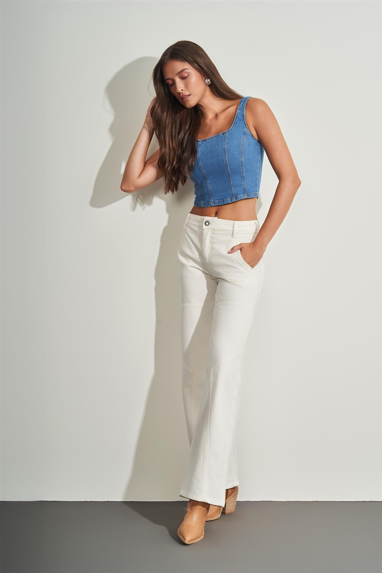 Top em Jeans com Elastano