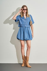 Camisa Cropped de Manga Curta em Jeans