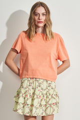 Saia Curta com Babados em Viscose Estampada