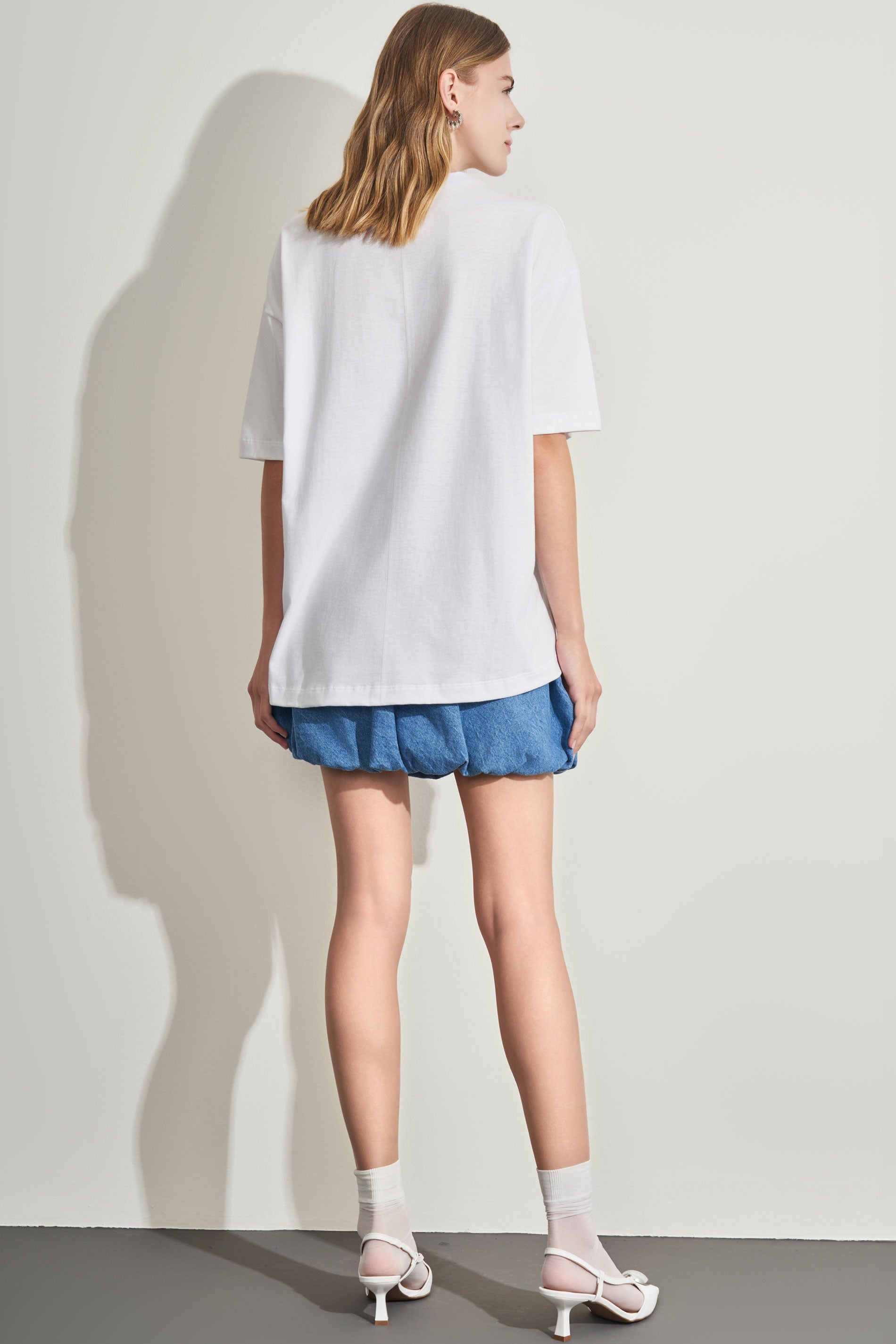 T-shirt oversized em meia malha com estampa