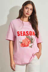 T-shirt oversized em meia malha com estampa