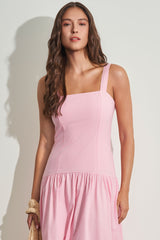 Vestido Midi de Alça em Plano Tricoline