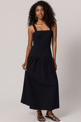 Vestido Midi de Alça em Plano Tricoline