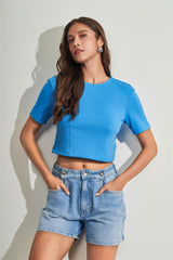 Cropped justo de manga curta em malha bodycon