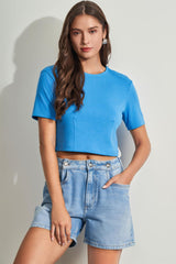 Cropped justo de manga curta em malha bodycon