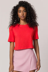 Cropped justo de manga curta em malha bodycon