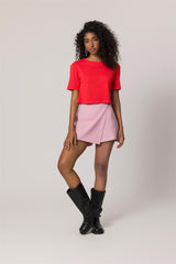 Cropped justo de manga curta em malha bodycon