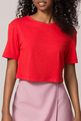 Cropped justo de manga curta em malha bodycon