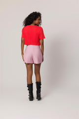 Cropped justo de manga curta em malha bodycon