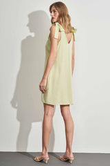Vestido Curto sem Manga com Laço em Plano Tencel