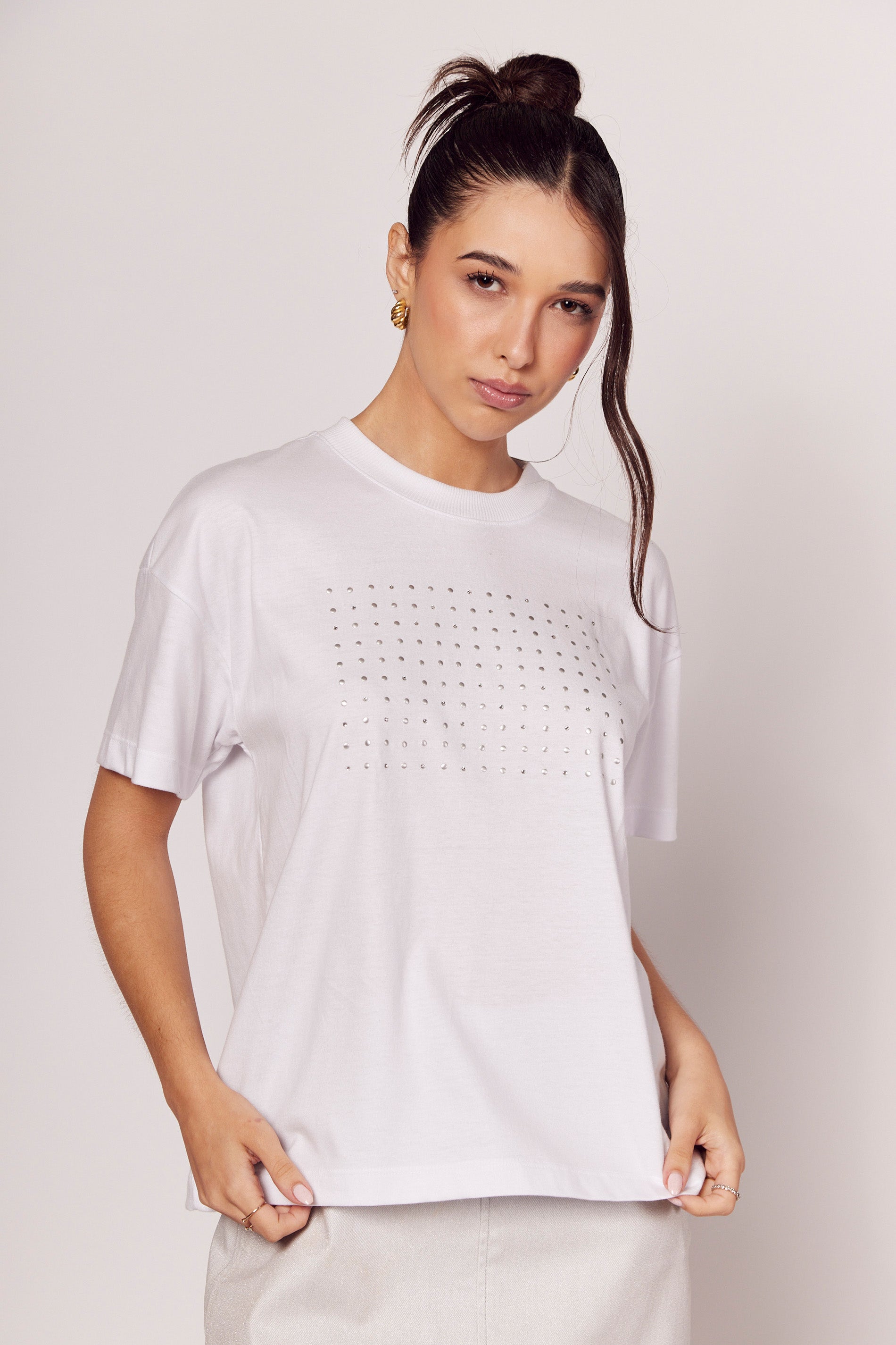 T-shirt Notte em Malha Algodão com Strass