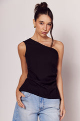 Blusa Assimétrica Notte em Plano Alfaiataria e Drapeados