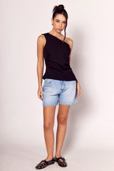 Blusa Assimétrica Notte em Plano Alfaiataria e Drapeados