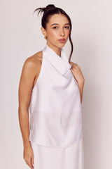 Blusa Luminare em Cetim com Gola Drapeada