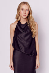 Blusa Luminare em Cetim com Gola Drapeada