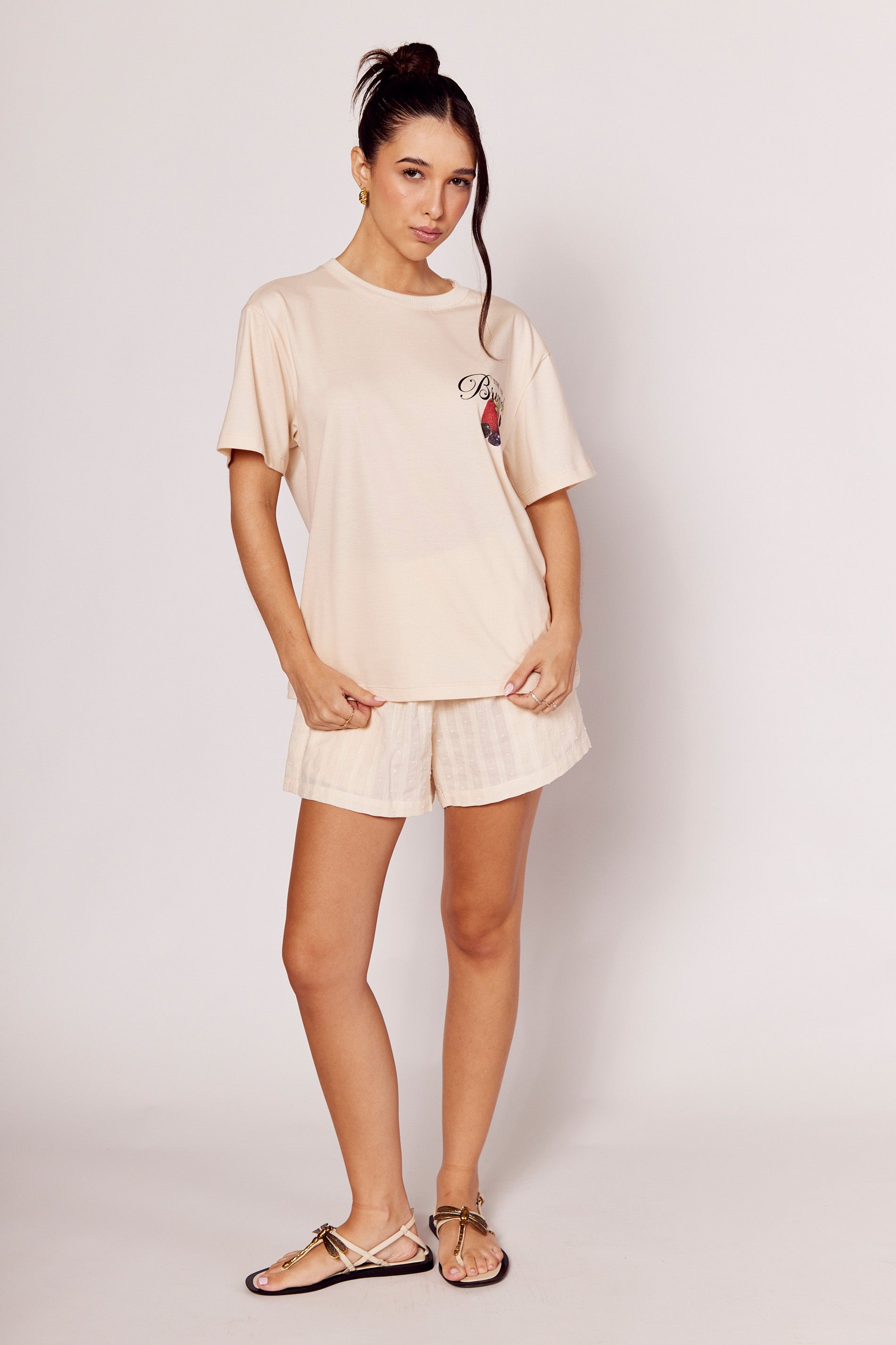 T-shirt Ampla Giornata com Estampa na Frente e Costas