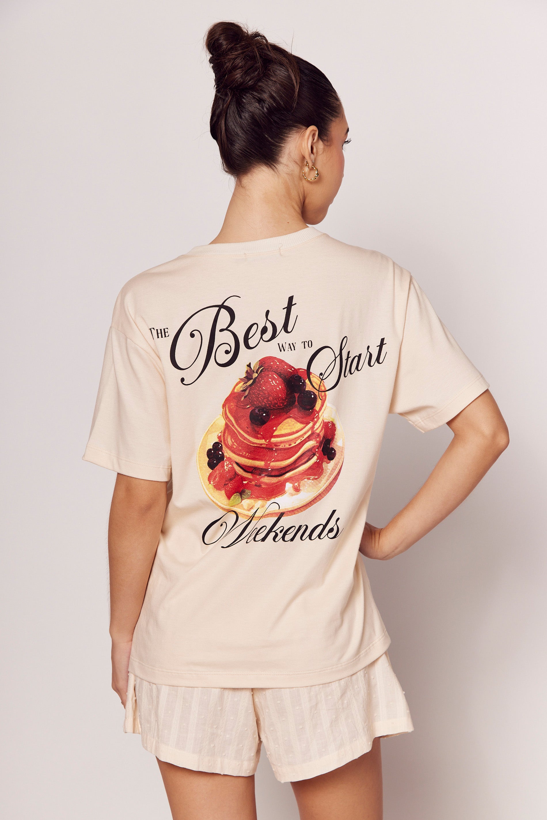 T-shirt Ampla Giornata com Estampa na Frente e Costas