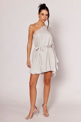 Vestido Curto de um Ombro Luminare com Amarração