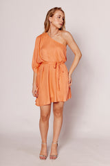 Vestido Curto de um Ombro Luminare com Amarração