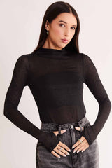 Blusa de Manga Longa After Dusk em Tule Rendado