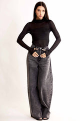 Blusa de Manga Longa After Dusk em Tule Rendado