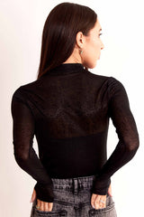 Blusa de Manga Longa After Dusk em Tule Rendado