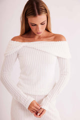 Blusa de Manga Longa New Ease Ombro à Ombro em Malha Tricot Maquinetado