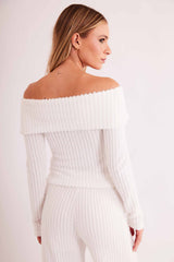 Blusa de Manga Longa New Ease Ombro à Ombro em Malha Tricot Maquinetado