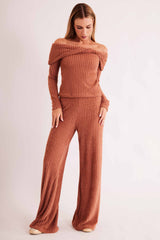 Blusa de Manga Longa New Ease Ombro à Ombro em Malha Tricot Maquinetado