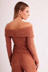 Blusa de Manga Longa New Ease Ombro à Ombro em Malha Tricot Maquinetado