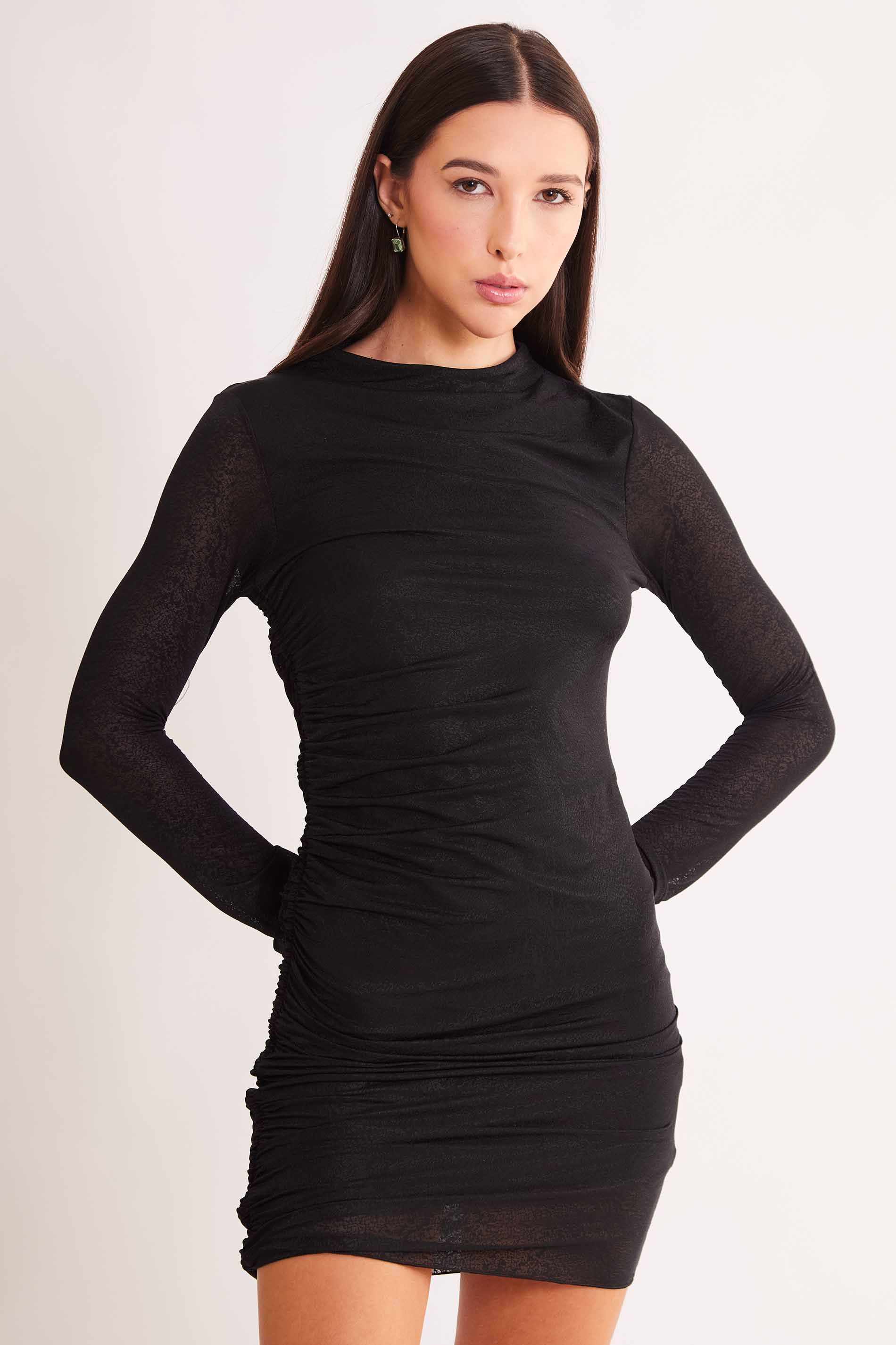 Vestido Curto de Manga Longa After Dusk em Tule Rendado