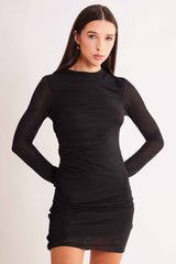 Vestido Curto de Manga Longa After Dusk em Tule Rendado