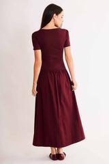 Vestido Midi Allure de Manga Curta em Malha Bodycon e Plano Linen
