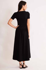 Vestido Midi Allure de Manga Curta em Malha Bodycon e Plano Linen