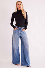 Calça Baggy Urban Frame com Braguilha Deslocada Em Denim