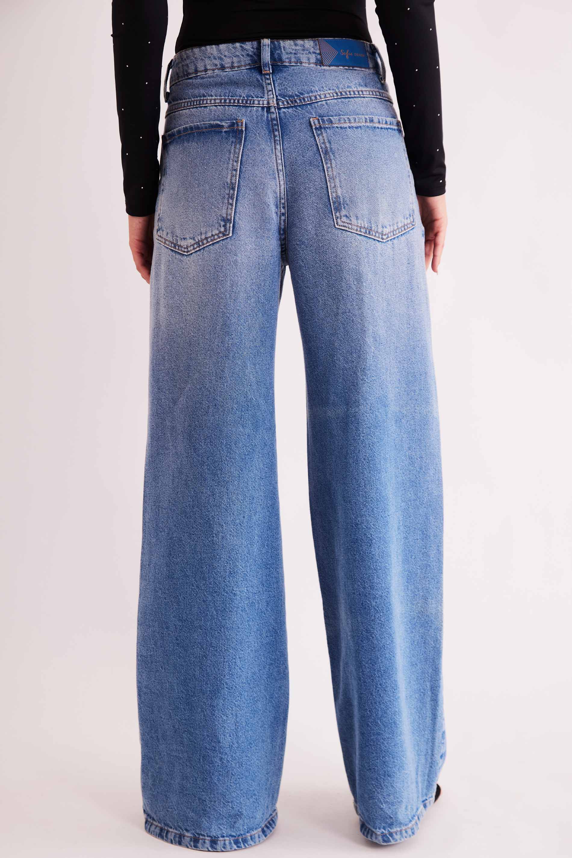 Calça Baggy Urban Frame com Braguilha Deslocada Em Denim
