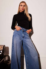 Calça Baggy Urban Frame com Braguilha Deslocada Em Denim
