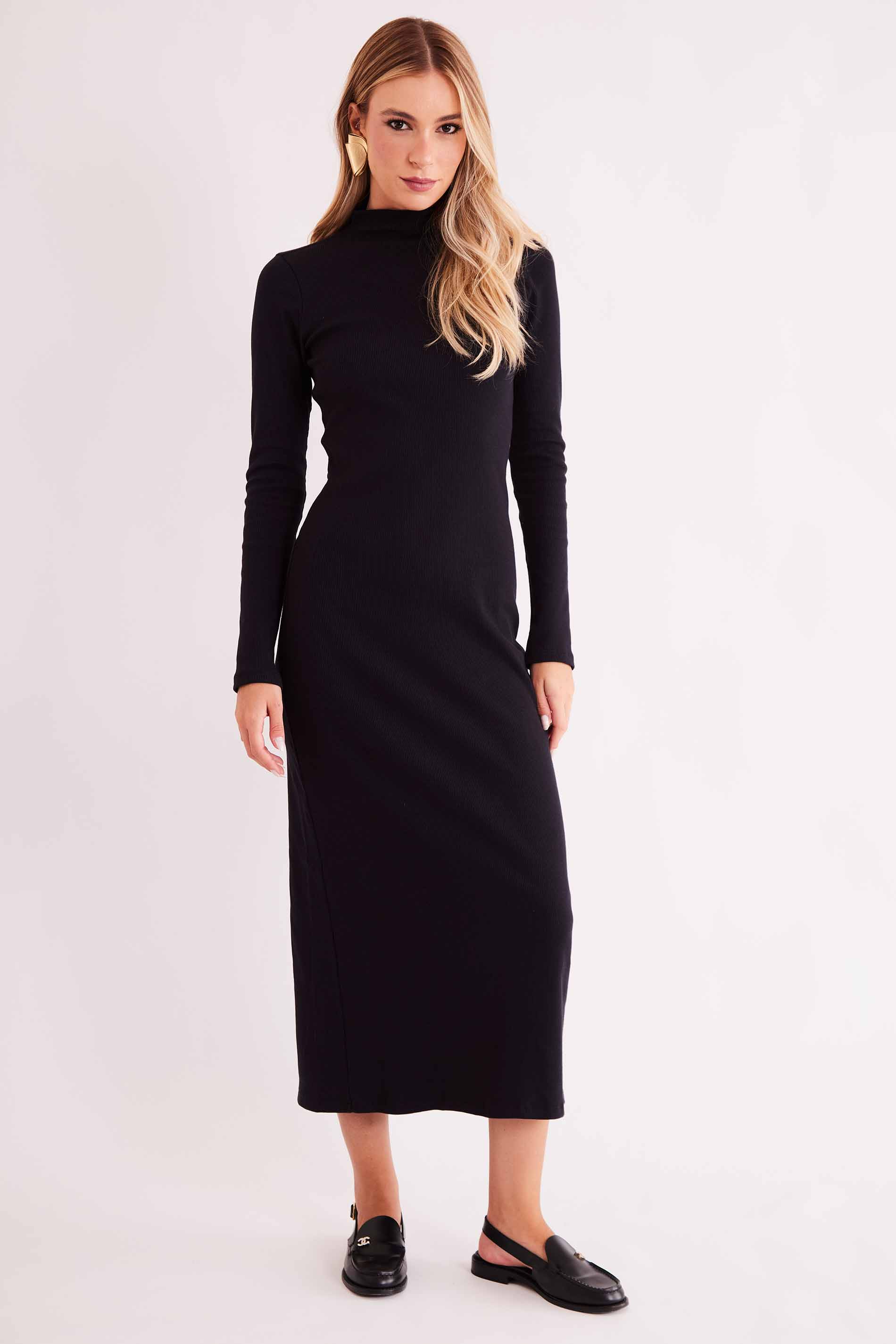 Vestido midi Urban Frame de Manga Longa em Ribana